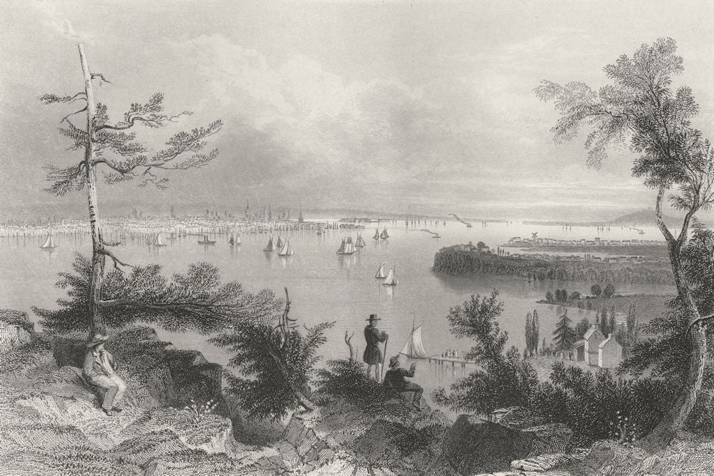 View of New York, from Weehawken, New York. WH BARTLETT 1840 old antique print